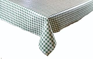 LINEN702 Vinyl Pvc Tablecloth Green and White Gingham Check, 1.5 metres (150x137cm) 4 Seater Size Table, Wipe Clean, Textile Backed Plastic Table Cloth (23)