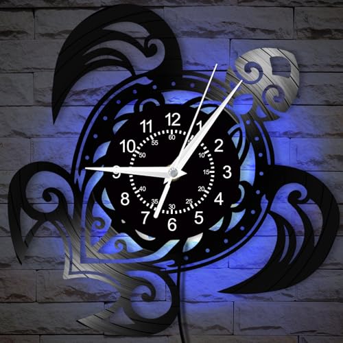 Reloj de pared tortuga marina con LED de 12 pulgadas miniatura 1