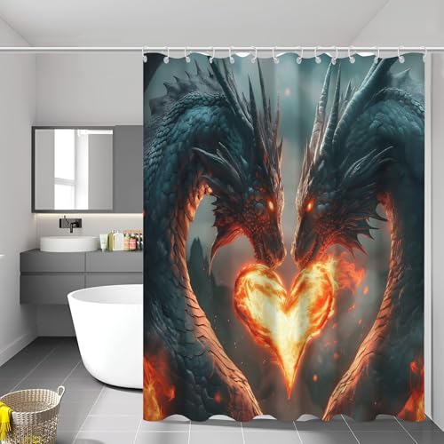 Rideau de douche feu dragon 150x180 cm imperméable - 2