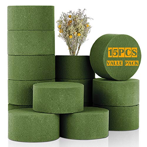 TAOPE Floral Foam, 15 PCS Round Dry Floral Foam Blocks, Green Styrofoam Blocks for Artificial Flowers, Great for Flower Arrangements for Wedding Aisle Flowers, Party Decoration