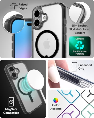 Image of ZAGG Santa Cruz Snap iPhone 16 Case - MagSafe Compatible, 13ft Military-Grade Drop Protection, Graphene Reinforced, Anti-Scratch, Slim & Lightweight, 70% Recycled Content, Clear with Black Accents