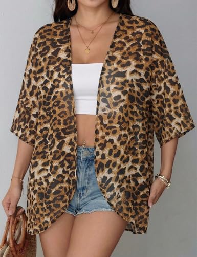 Image of Chunoy Women Floral Beach Wear Cover Up Chiffon Kimono Cardigan Open Front Blouse Top