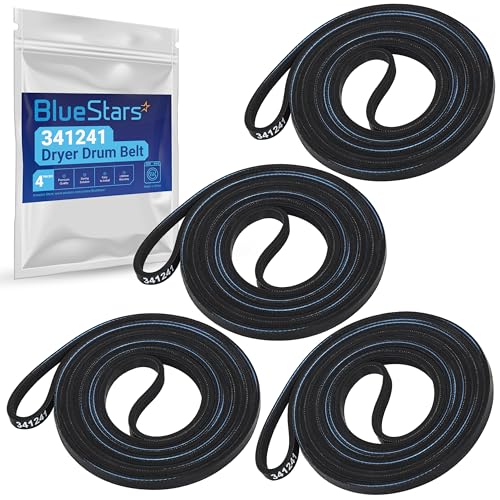 BlueStars 341241 Dryer Drum Belt - Compatible with Whirlpool Kenmore Dryers - Replaces 8066065 AP2946843 W10127457 PS346995 14210003 31531589 31001026 3394651 529597 - Pack of 4