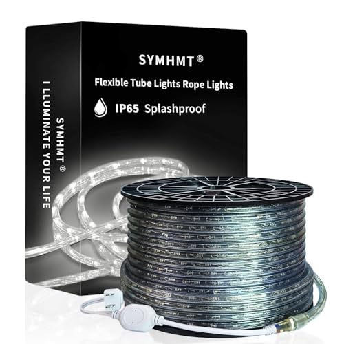 SYMHMT Tube Lights Strip AC 110-120V Rope Lights Flexible, Waterproof, 360°Full Illuminating LED Rope Light for Eaves, Garden, Patio, Pool, Bedroom, Indoor Outdoor Decoration (White, 98.4ft/30m)