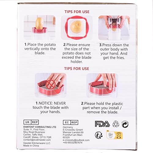 Potato Chipper Chip Cutter, Fast Cutting French Fry Cutter, Fruit Cutter Wedger Easy to Clean, Apple Slicer Cutter for Vegetables and Fruits with 2 Cutters