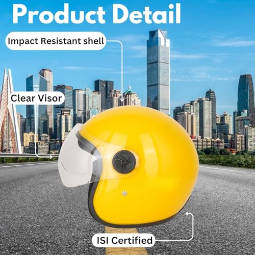 Image of Sage Square Cruiser Open Face Helmet | ISI Certified | Clear Visor | Soft Inner Padding | Designed for Comfort & Style (Yellow Glossy)