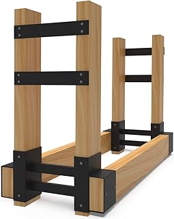 Outdoor Firewood Rack Brackets Kit for Fire Wood Pile Storage, Adjustable log stacking Stand Holder for 2x4 lumber, Black, Set of 2