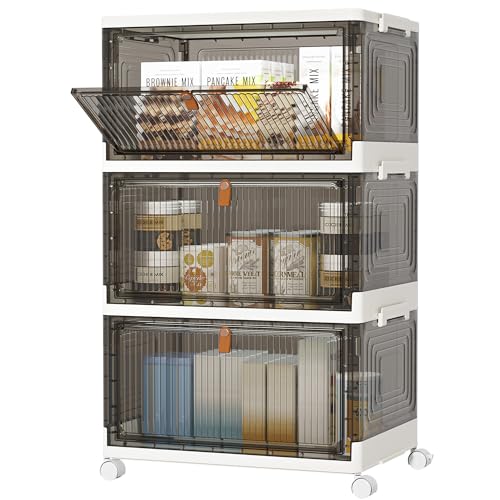 HOMIDEC Caixas de armazenamento de plástico, caixas de armazenamento para roupa com tampa, caixas empilháveis com rodas, 22 L, pack de 3, ideais para lanches, brinquedos, livros, escritório ou roupas