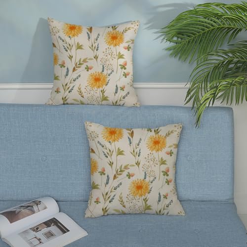 Floral Throw Pillow Covers 16x16 Inch 2 Pcs Watercolor Sunflower Decor Pillow Covers Yellow Green Flower Spring Summer Outdoor Seasonal Decorative Pillowcase Linen Cushion Cover for Couch Sofa — view 3