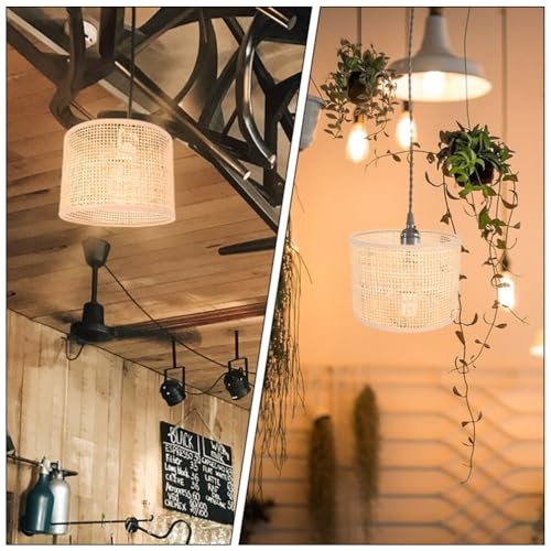 Image of UKCOCO Woven Rattan Lamp Shade Pendant Light Shade Replacement Rustic Boho Hanging Lamp Cover Soft Light Diffuser for Floor Lamps 6.29 X 6.29 X 4.72 in 2 pack