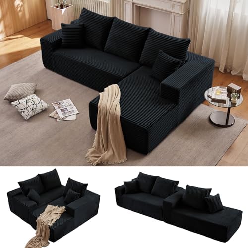 96″ Cloud Sectional Couch with L-Shape Chaise, Modern Corduroy Boneless Couch for Living Room,Memory Foam Sofa with Deep Seat,No Assembly Required (Black,Right-Facing Chaise) 96″ Cloud Sectional Couch with L-Shape Chaise, Modern Corduroy Boneless Couch for Living Room,Memory Foam Sofa with Deep Seat,No Assembly Required (Black,Right-Facing Chaise)