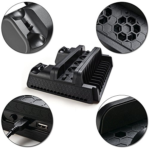 ElecGear Playstation 4 Refrigeración Soporte Vertical con Ventiladores, Estación de Carga de Mandos Charger Cargador con 12x Juego Stand para DualShock 4 Controller y PS4, PS4 Slim, PS4 Pro - imagen 7