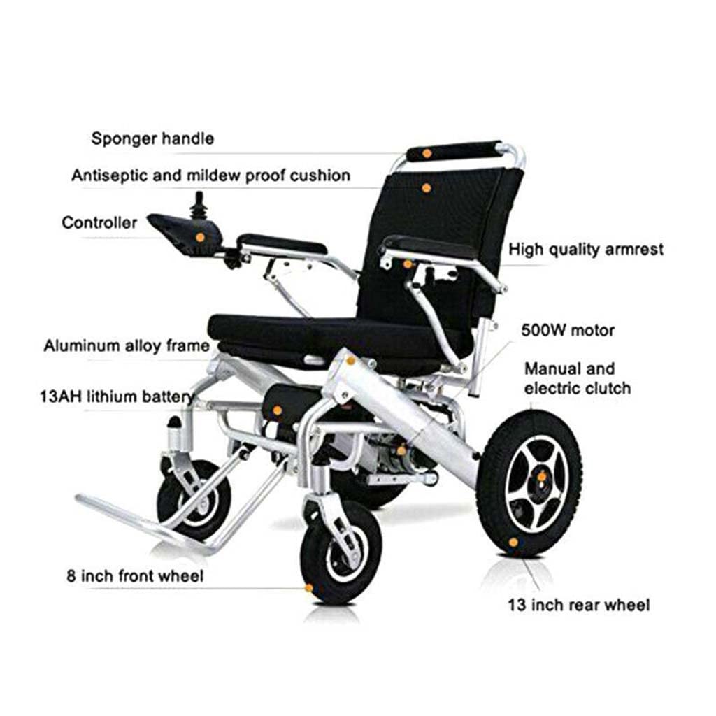Silla de Ruedas eléctrica Plegable y Ligera, con Motor Dual de 500 W y batería Dual, Ideal para Personas Mayores y discapacitadas.