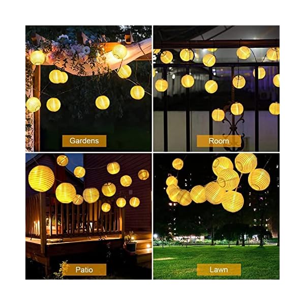 LED Lichterketten Lampions Außen Wetterfest, 10M 50 Leds Lampions Lichterkette mit Netzstecker Memoryfunktion Timer, 8 Modi Lampions Außen für Innen Garten, Hochzeit, Balkon Warmweiß – Bild 5