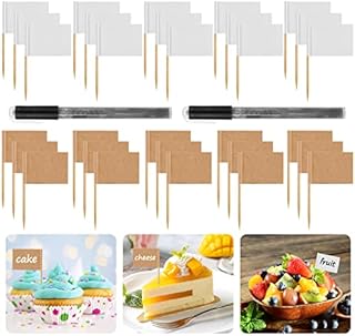 LXQ 200pcs Mini Blank Toothpick Flags Food Flags Labels for Party Blank Food Flags with 2 Pen Flags for Buffets Cupcake Topper Burger Sticks Cocktail Sticks Fruit(3.5×2.5cm