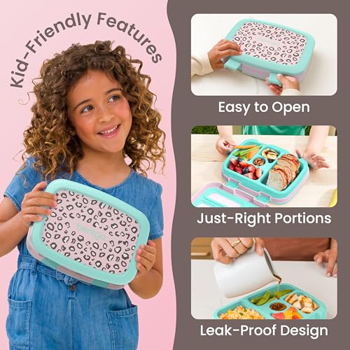 Image of Bentgo Kids Prints Leak-Proof, 5-Compartment Bento-Style Kids Lunch Box - Ideal Portion Sizes for Ages 3-7, Durable, Drop-Proof, Dishwasher Safe, & PFAS & BPA-Free Materials (Leopard)