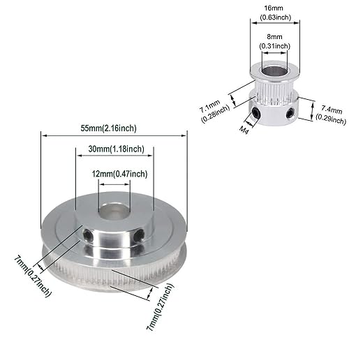 Miniatura 3 de Zeberoxyz Juego de 2 ruedas síncronas GT2 de 20 y 80 dientes de 0.472 in de diámetro de aluminio con 2 correas de longitud de 9.843 in de ancho y