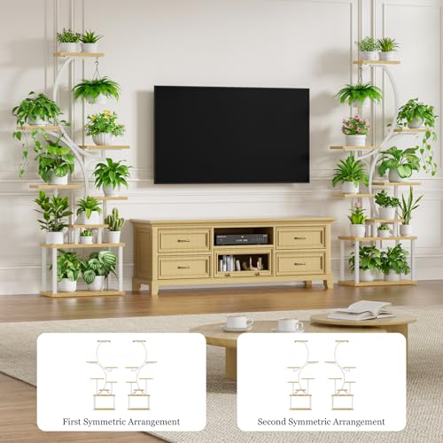 Image of BACEKOLL Plant Stand Indoor with Grow Light - 2 Pack Tall Indoor Plant Shelf, 62 inch Corner Plant Holder, 8 Tiered Large S-Shape Flower Multiple Display Shelf for Home, White