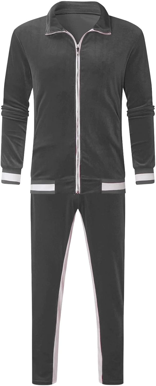 Jogging Suits for Men Velour Tracksuits Sweatsuits Zip Jacket Retro Color Stripe Warm Outfit Casual Loungewear