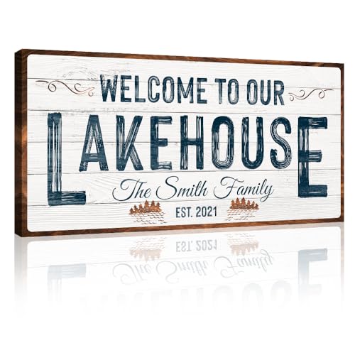 Tailoredcanvasescustomlakehousesignlargerusticprintdecorcanvaswallartforlivingroombedroomkitchenandentrywaywelcometoourlakehousewhitebackgroundwithbrownborder20x10  Urban Country Home Decor Tailored canvases custom lake house sign large rustic print decor canvas wall art for living room bedroom kitchen and entryway welcome to our lakehouse white background with brown border 20×10  urban country home decor