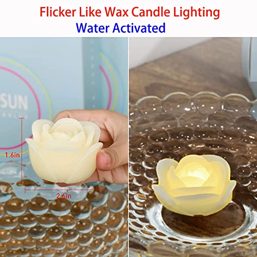 Image of Flameless LED Floating Candles - 2.5 inch Wax Rose with Flickering LED Battery Works 100+ Hours Waterproof Tealights for Cyliner Vases, Centerpieces at Weddings, Party, Pool, Holiday (12PACK, Multicolor)