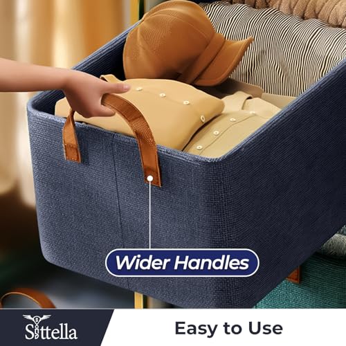 Image of SITTELLA 1 Piece Foldable Wardrobe Organizer with Durable Handle, Stuff Storage Box Closet Drawer Organizers for Clothes, Toys, Books, Blanket (Navy Blue)