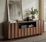 win2win TV Stand for 70 Inch TV, Mid Century Modern TV Stand with Wave Design, Wood Grain Finish, 61' Media Console with Adjustable Shelves, Entertainment Center for Living Room Bedroom, Walnut