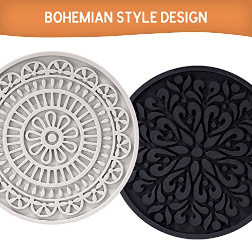 8 Pcs Boho Coasters For Drinks, Silicone Coasters With Holder, Boho Style Grooved Pattern, Tabletop Protection Coasters For Outdoor, Indoor, Coffee Table, Kitchen, Office, Bar, Heat Resistant #TOP1
