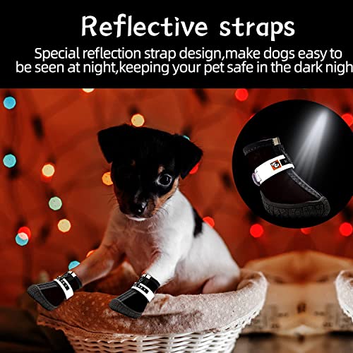 Image of KUTKUT Dog Shoes for Hardwood Floors | Pack of 4pcs Breathable Dog Boots with Anti-Slip Rugged Sole | Dog Hiking Boots with Reflective & Adjustable Strap Zipper Closure for Small,Medium Dogs