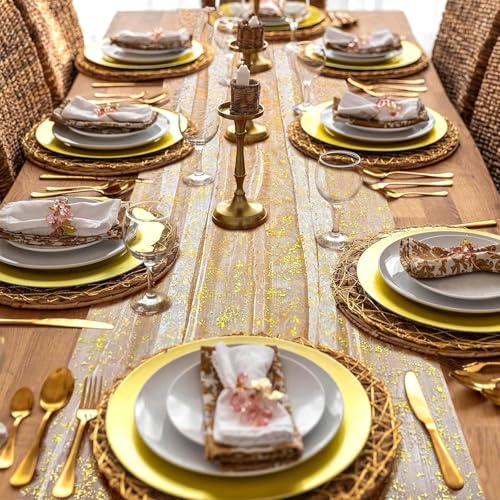 BSITSSS Gold Table Runner 75 x 400cm, Gold Foil Table Decor, Gauze Table Runners for Dining Table Wedding Birthday Christmas Bridal Baby Shower Engagement Party Decoration - Image 6