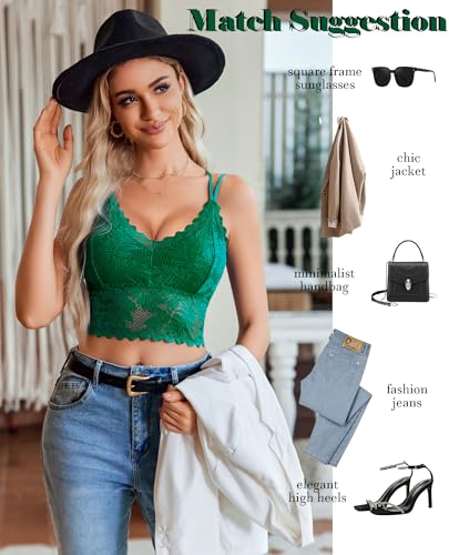 Image of Avidlove Lace Bralette for Women V Neck Camisoles Racerback Adjustable Strap Sexy Crop Tops