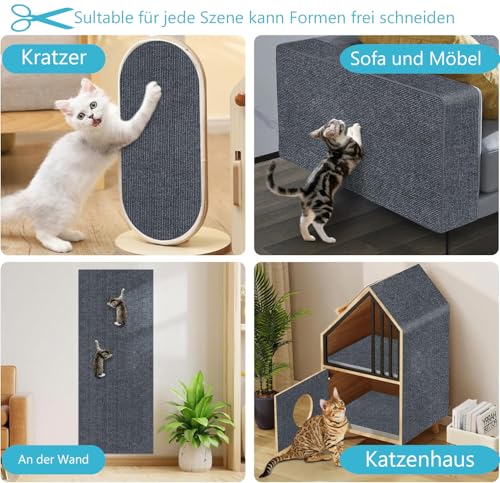 Katzen Kratzmatte Selbstklebend XXL für Katzen, 200 x 40 cm, Kratzschutz für Sofa und Wände, Katzenteppich für Möbel (Hellgrau, 40X200 cm)