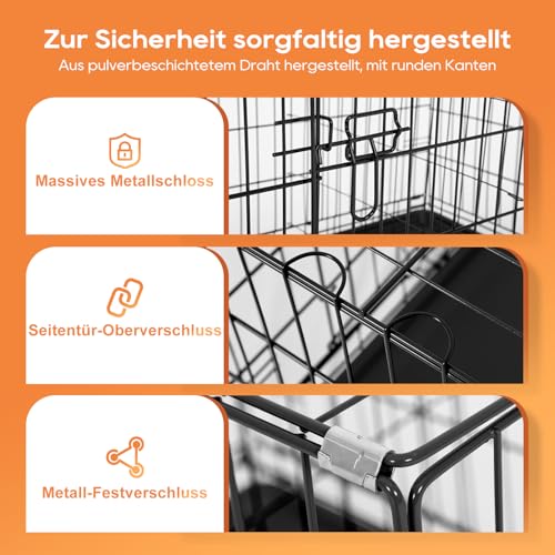 BestOffice Hundekäfig, klappbar, mit 2 Türen, ausziehbar Kunststofftablett und Griff, Hundetransportbox für Reisen, 107x69x76cm, XL, Transportbox- Haustiere, Innen und Außenbereich, Schwarz