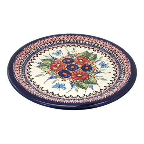 Blue Rose Polish Pottery Floral Butterfly Dinner Plate Cover