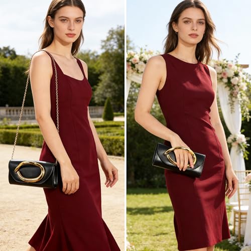 Clutch Purses for Women - Evening Bag with Chain Elegant Dressy Formal Handbag Metal Handle Purse - Image 3
