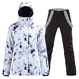 レディース スキースーツ 防風 防水 スノーボード カラフルプリント スキージャケットとパンツセット, 099jacketstyle2, X-Small