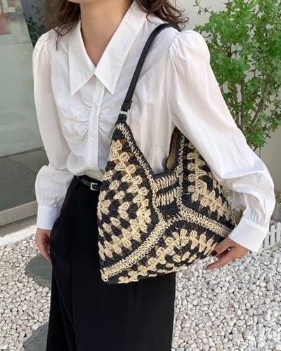 Image of Rejolly Straw Hobo Bag for Women Tote Bag Summer Vacation Beach Handbags Boho Bohemian Style Shoulder Purse