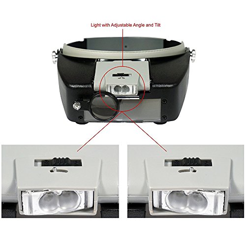 Jewelers ajustáveis ​​Head Headband Lamp Magnifier Iluminado Óculos de lupa Lupa de lente 2 LED Ligh