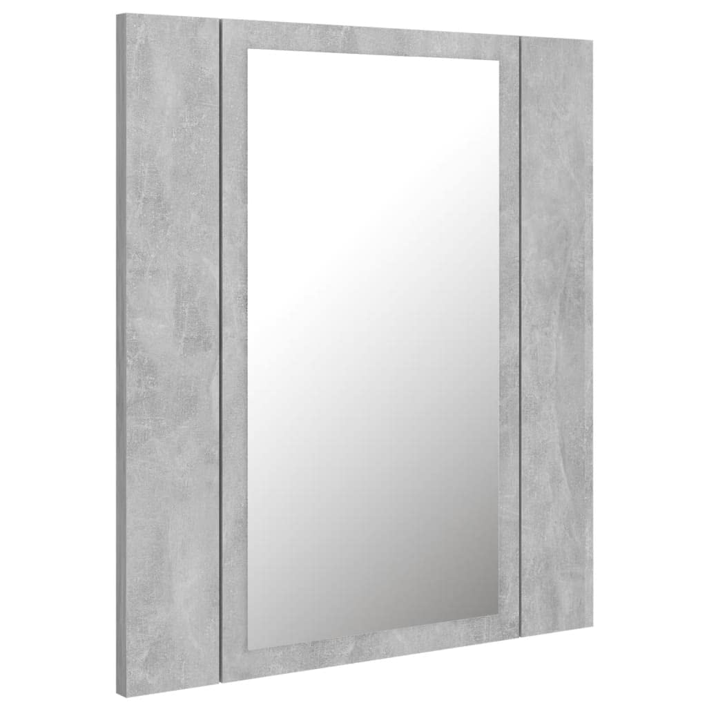 vidaXL Armario Espejo de Baño con Luz LED Acrílico Aseo Ducha Muebles Mobiliario Almacenamiento Estante Decoración Adorno Gris 40x12x45 cm