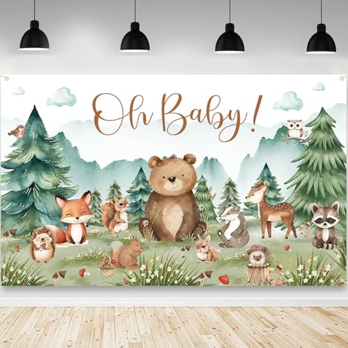 AIBIIN Woodland Baby Shower Decorations Backdrop Banner for Boy 6x3.6ft