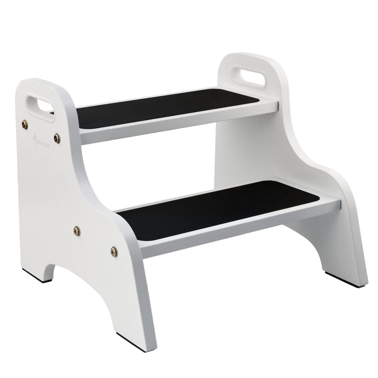 StrongTek Wood 2 Step Stool for Kids with Non-Slip Stepping Surface, Portable Handles, Skid Resistant Foot Pads, and 300 lbs. Capacity, Multipurpose Heavy-Duty Support (White)