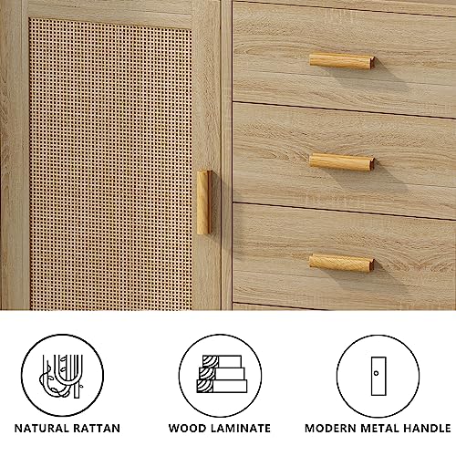 Buffet Cabinet With Storage Console Table Woven Wicker Cupboard For Coffee Bar Kitchen Dining Room Living Room Storage Cabinet With Doors And Drawers #TOP3