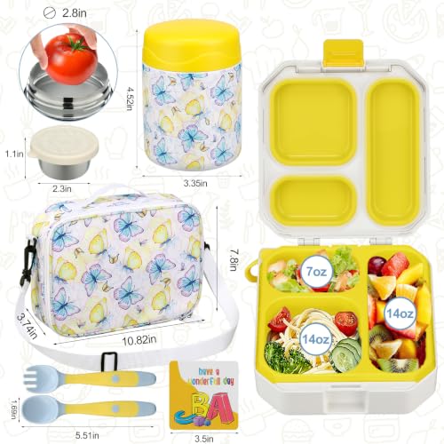 Image of wiwens Bento Lunch Box for Kids with 12oz Soup Thermo Leak-Proof Lunch Food Container with 5 Compartment Thermo Hot Food Jar and Insulated Lunch Bag for Kid Toddler Girls Boys to School