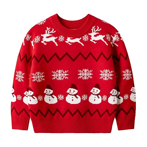Ugly Christmas Sweater Kids Girls Boys Reindeer Snowflake Knitted Xmas Holiday Pullover Sweater 2-9 Years Old