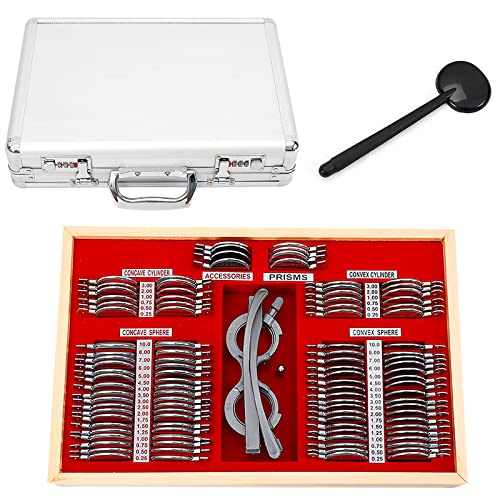 JIAOYINZI 104Pcs Optical Trial Lens Set,Optometry Optical Trial Lens Kit Test Metal Trial Frame Set w/Case Box
