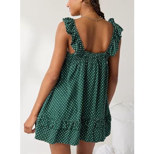 Image of HOXIJIA Women Cute Floral Printed Mini Dress Sleeveless Bow Front Loose Ruffled Short Dress Summer Gingham Babydoll One Piece