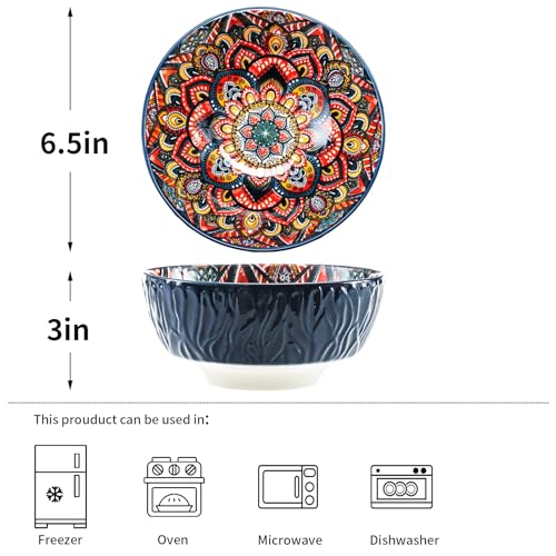 Boho-Cereal-Bowls-Ceramic-Soup-Bowls-Set-of-4-28-Oz-Deep-Colorful-Bowls-Set-for-Kitchen-Dishwasher-Microwave-Safe-Decorative-Vibrant-Bohemian-Bowls-for-Oatmeal-Ice-Cream-Salad-Pasta-Blue Boho Cereal Bowls Ceramic Soup Bowls Set of 4 28 Oz Deep Colorful Bowls Set for Kitchen Dishwasher Microwave Safe Decorative Vibrant Bohemian Bowls for Oatmeal Ice Cream Salad Pasta Blue