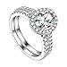 AMDXD FEDI Nuziali Argento Sterling, FEDI Nuziali Set di 2 Anelli di Lusso Bianco Zircone Rotonda Anello Taglia 17