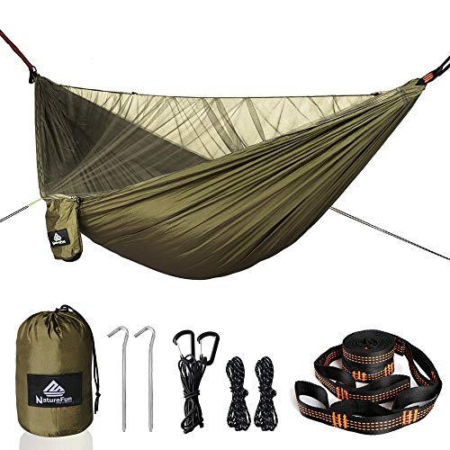 NATUREFUN Hamac Ultra-léger de Voyage Camping | 300 kg Capacité de Charge,(290 x 140 cm) Respirante, Nylon à Parachute à séchage Rapide |Accessoires complets, Faciles à Installer