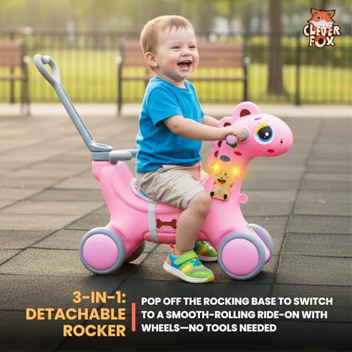 Image of KURB 3-in-1 Ride-on Dino and Rocker for Kids | Multi-Functional | Age 12 Months - 4 Years | Sturdy and Durable | Safety Belt | Child-Safe Plastic (Pink)